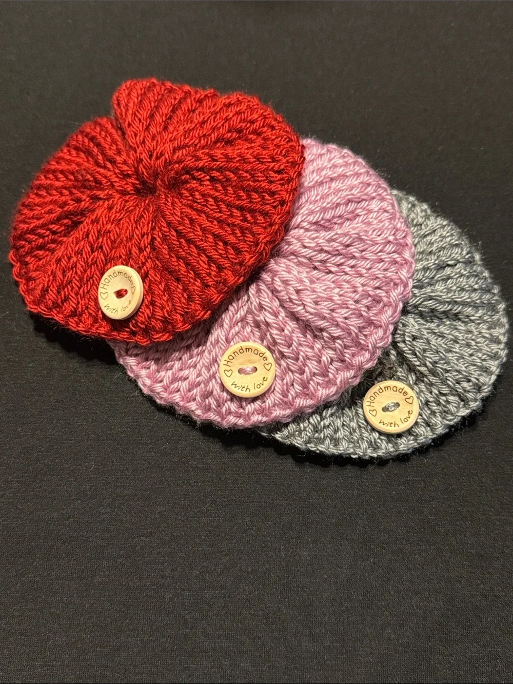 Handmade Knit Hair Scrunchies - Red, Pink & Gray (Set of 3)